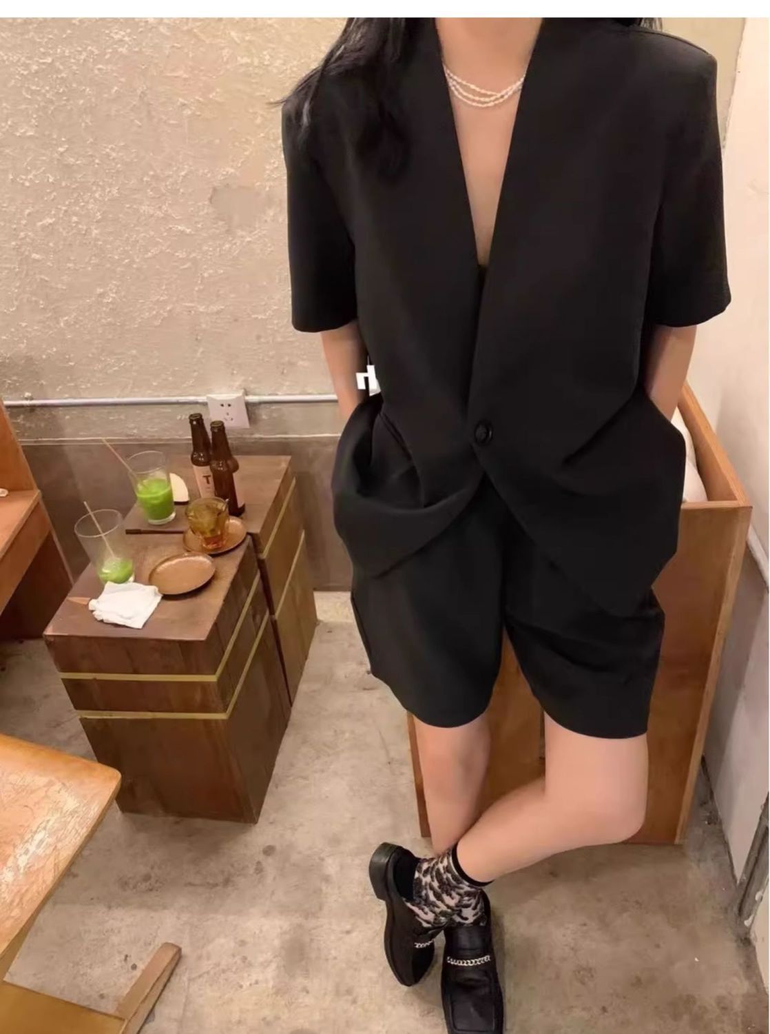 2025 Summer New Suit suit Women's Korean Style Elegant Hong Kong Style V-Neck Suit Jacket High Waist Shorts Thin