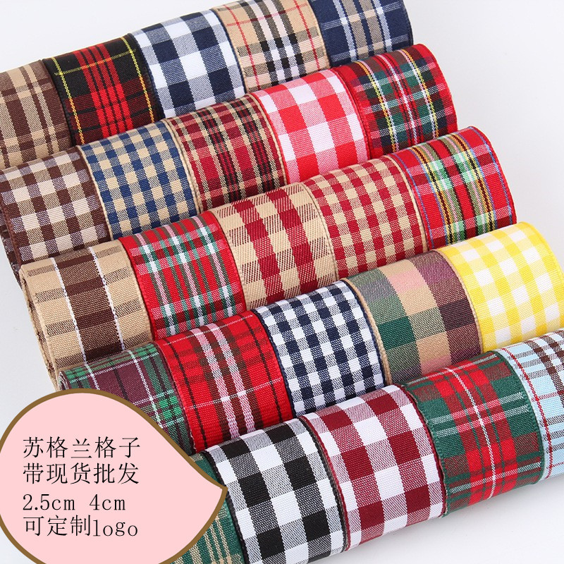 in stock 2.5 cm4cm Color British Style High Quality Polyester Plaid Ribbon Handmade DIY Hair Ornaments Bow Ribbon