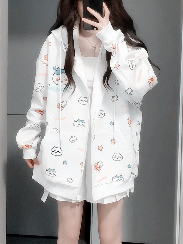 Cute Sweet Girl Cartoon Hooded Sweater Women's Autumn and Winter New Loose Niche Design Sense Fashion All-match Cardigan Jacket