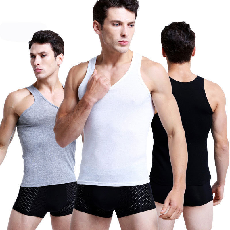 Picture of 3-piece Men's vest cotton base sports tight cotton solid color slim round neck spring and summer tide a generation of hair