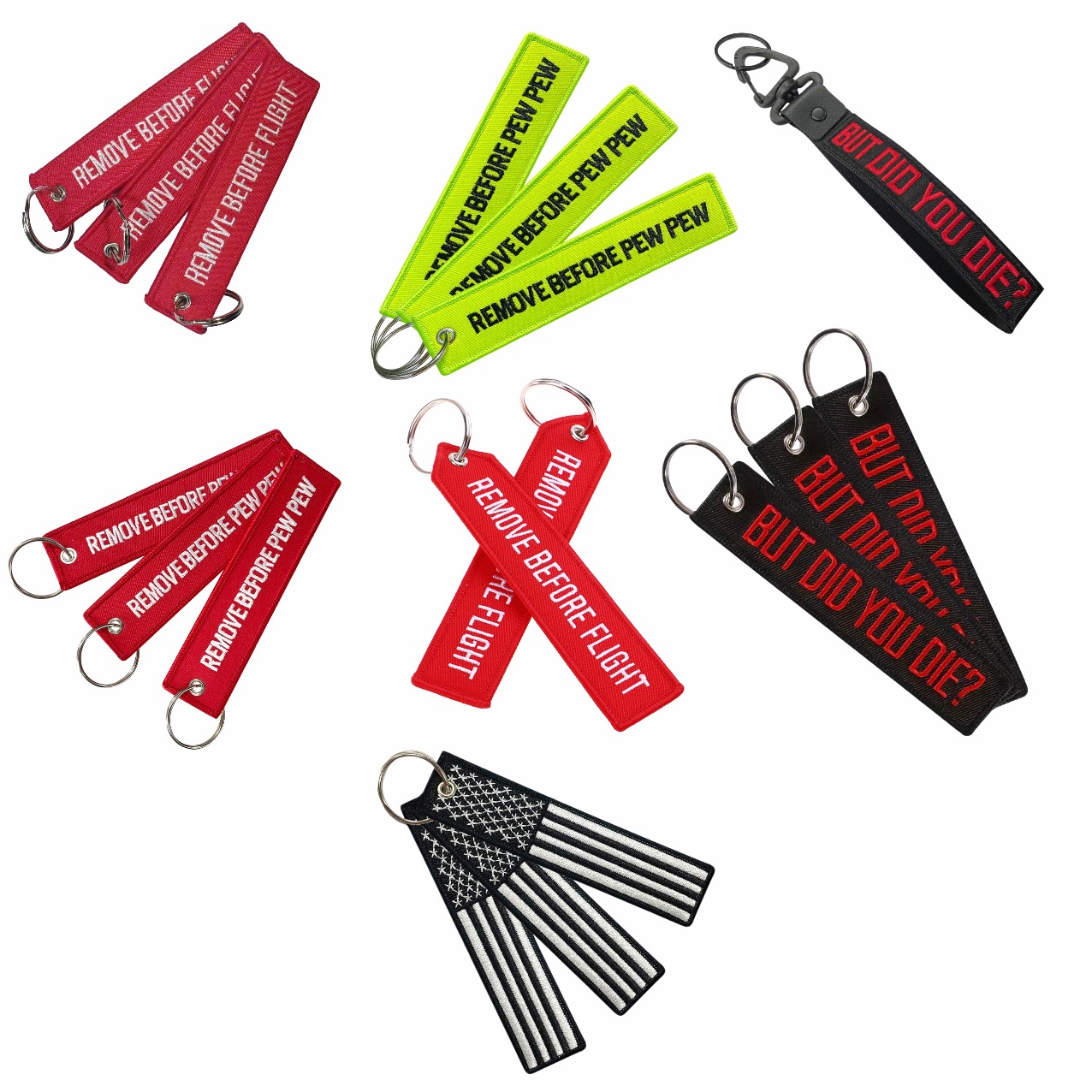 Amazon Embroidered Red Background with White Text, Label Removed before Flying, Keychain, Cross-Border Best-Selling Model