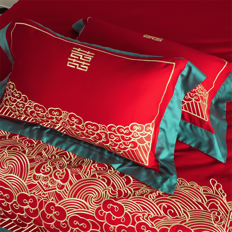 Picture of 100 long-staple cotton high-end new Chinese wedding cotton four-piece wedding cotton national tide red embroidery kit
