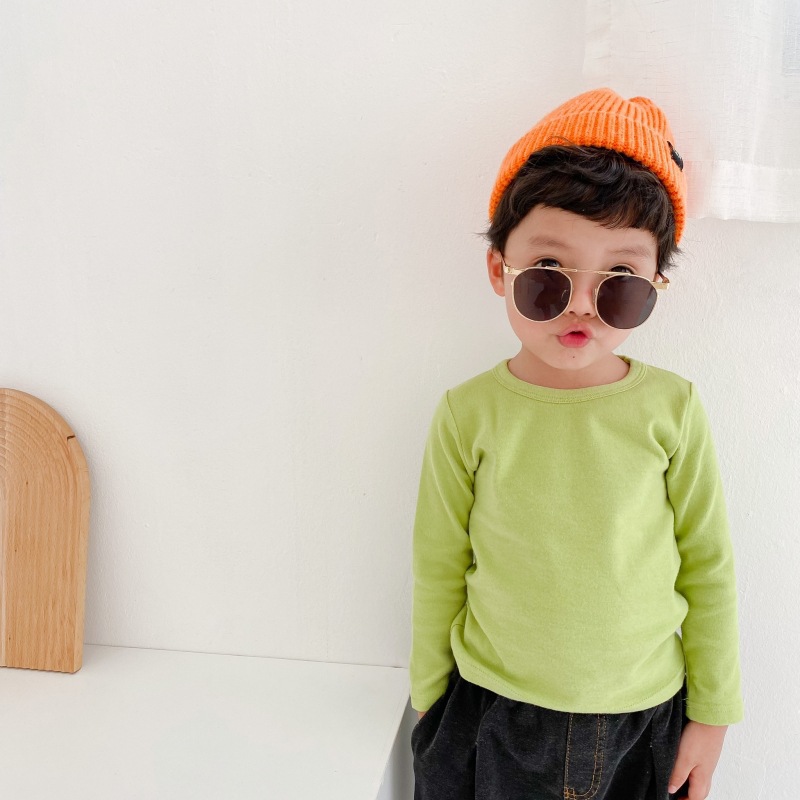 Picture of Children's Pure Cotton Thermal Underwear Boys' Bottoming Shirt Autumn and Winter Girls' Autumn Clothes Single-Piece Top Mid-Children's Half-High Collar Baby