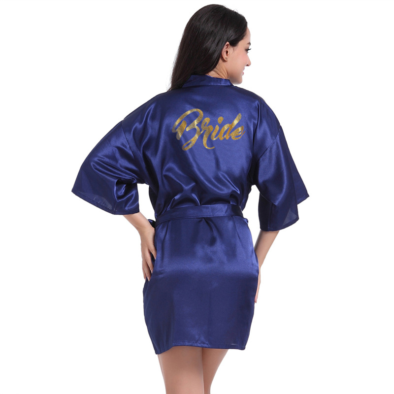 Picture of Women's Wedding Makeup Gown Hot Stamping Gold Bride Nightgown Women's Summer Thin Cardigan High-grade Bride Morning Gown