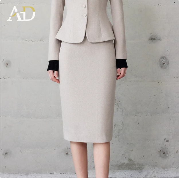 Picture of Autumn and Winter Fashion New Retro Oatmeal Color Round Neck Professional Women's Dress suit Elegant Female President Manager Formalwear
