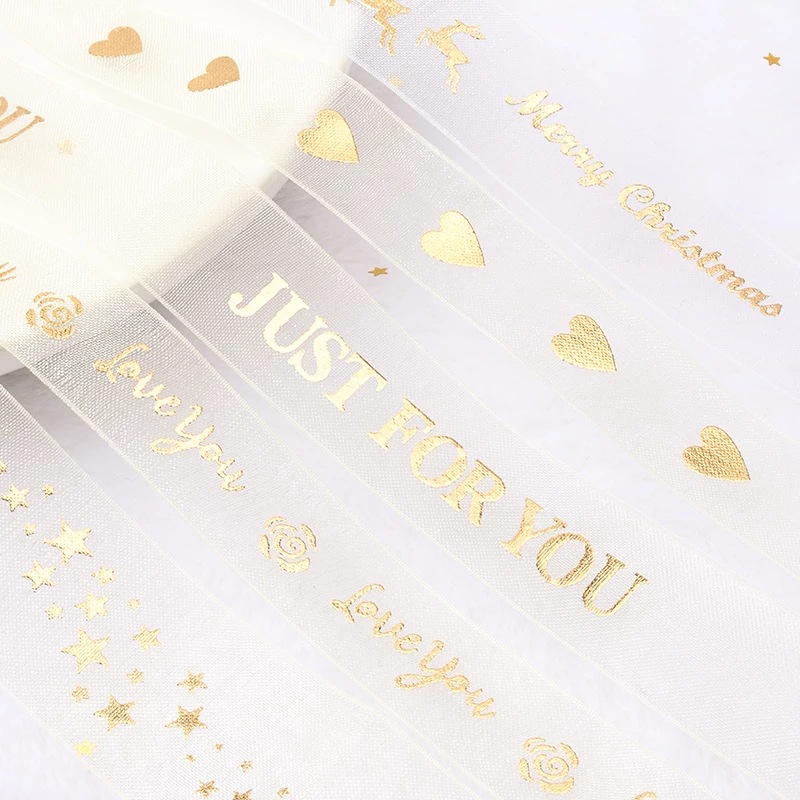 Picture of New 2.5cm gilded snow ribbon cake flowers ribbon gradient ribbon high quality gift box decorative ribbon