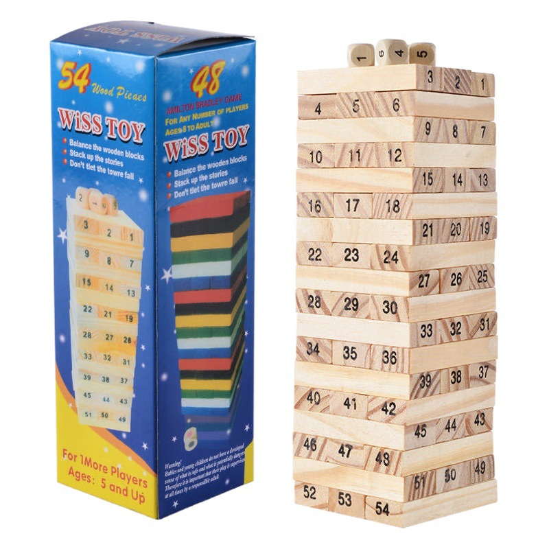Pine stacked high 54 building blocks children's wooden color stacked fun puzzle board games toys manufacturers wholesale