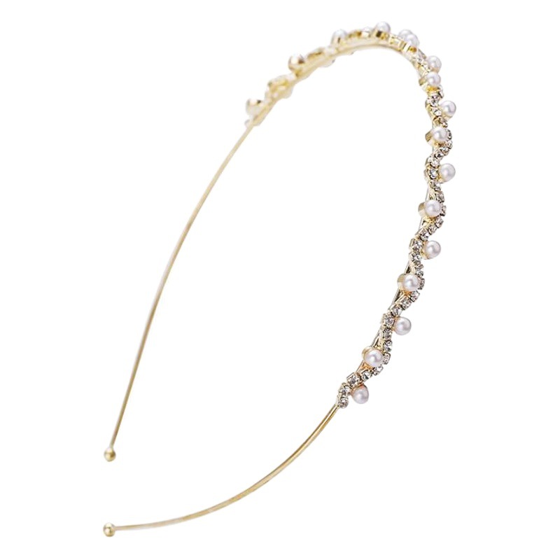 Korean Style Fashionable New Trendy Flowing Water Diamond Headband Headwear Wholesale Inlaid with Pearls Children's Headband Fashionable Rhinestone Hair Accessories for Women