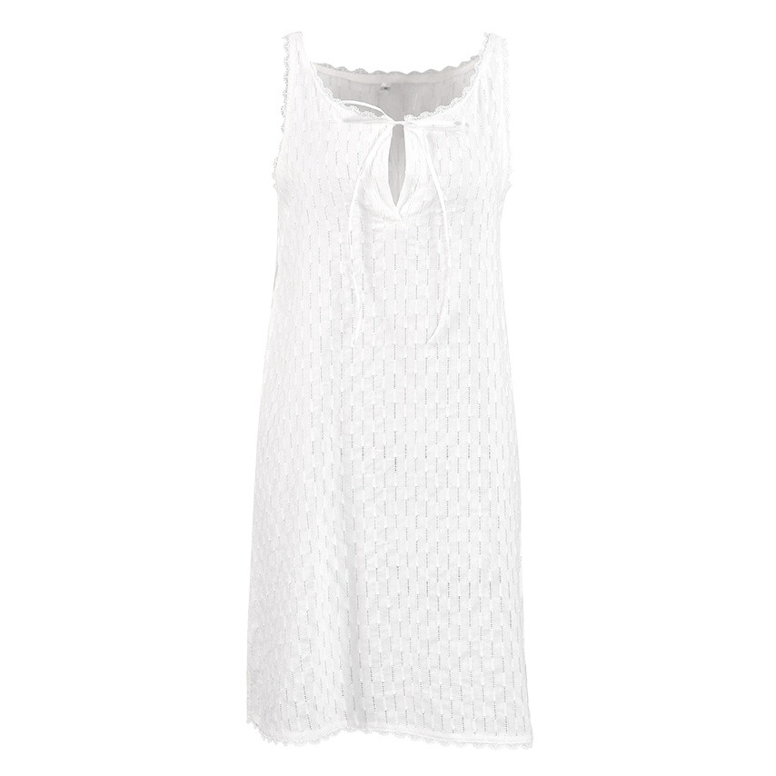 2025 Summer European and American Nightgown Cotton Silk Sling Short Skirt Pajamas Sexy Hollow Fashion Outer Wear Cross-border Home Clothes for Women