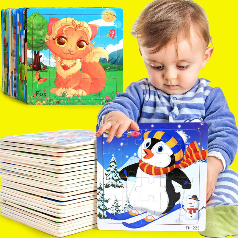 Picture of 20 Pieces of Wooden Kidsren's Intellectual Toys, Wooden Puzzles, Cartoon Animals, Street Stall Toys, Factory Direct Supply