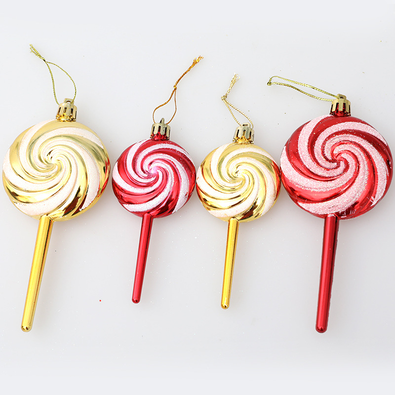 Cross-Border Amazon Wholesale Christmas Threaded Lollipop Pendant Christmas Tree Decoration Spiral Red and White Wave Candy