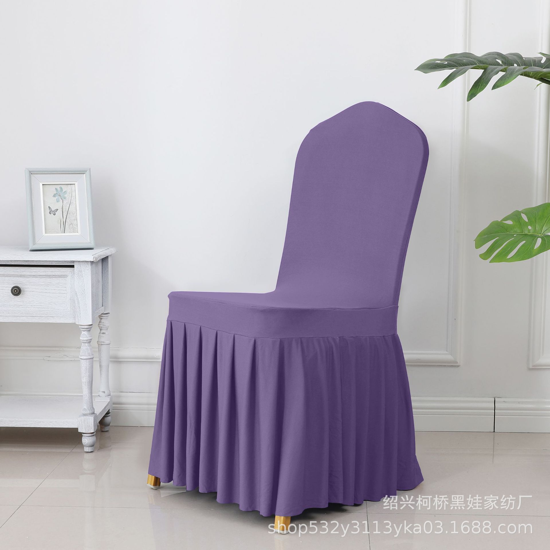 Picture of Chair Cover Thickened Stretch Pleated Skirt Dining Chair Cover Hotel Wedding Banquet Event Stool Cover Hotel Cloth
