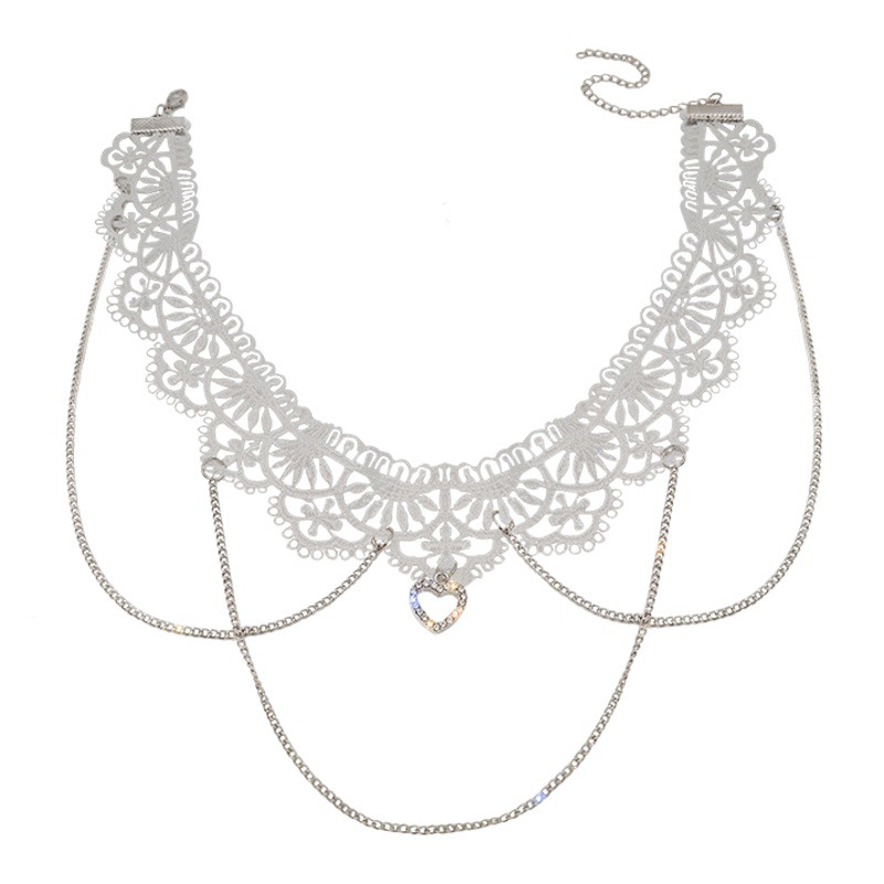 White Lace Tassel Necklace for Women 2025 New Trendy Accessible Luxury Niche Design Clavicle Choker Chain Collar