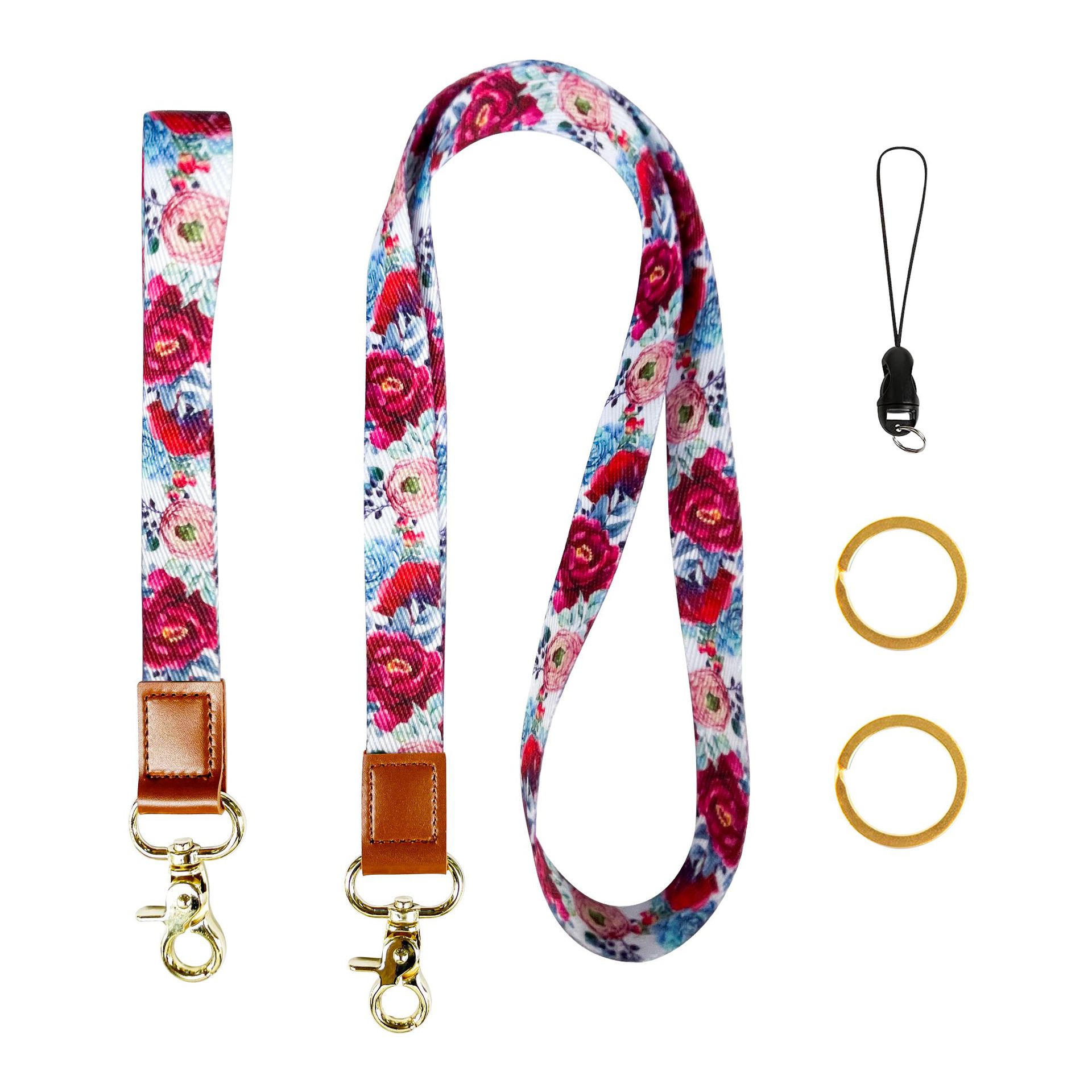 Picture of Cactus Peony Flower Floral Polyester Wrist Strap Thickened Leopard Certificate Lanyard Mobile Phone Rope
