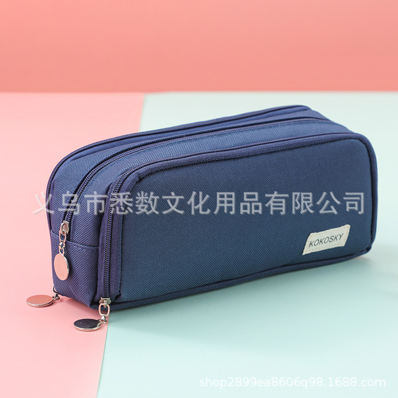 Picture of in stock Double Open Canvas Pencil Bag Wholesale Multi-layer Large Capacity Student Junior High School Student Pencil Case Multifunctional Simple Stationery Bag