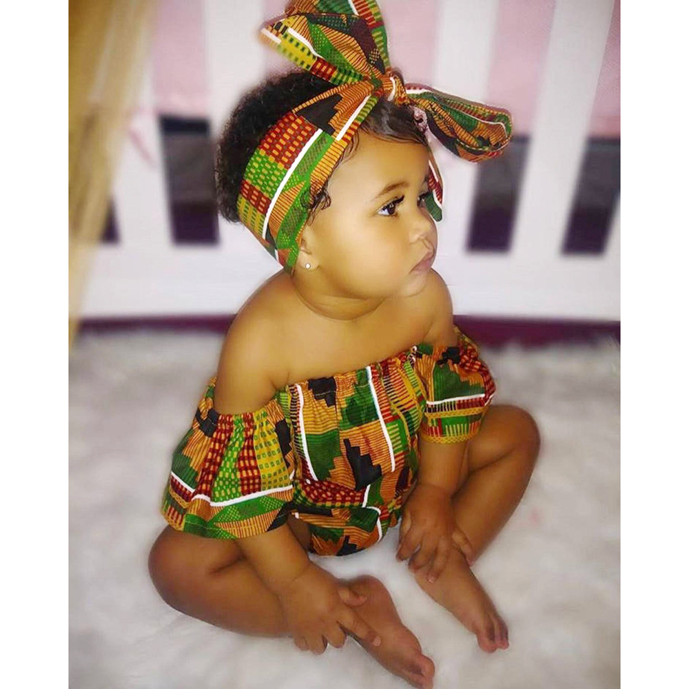 Picture of Hair Band Cute Baby Children European and American Girls African Bohemian Style Printed Jumpsuit Clothing ins