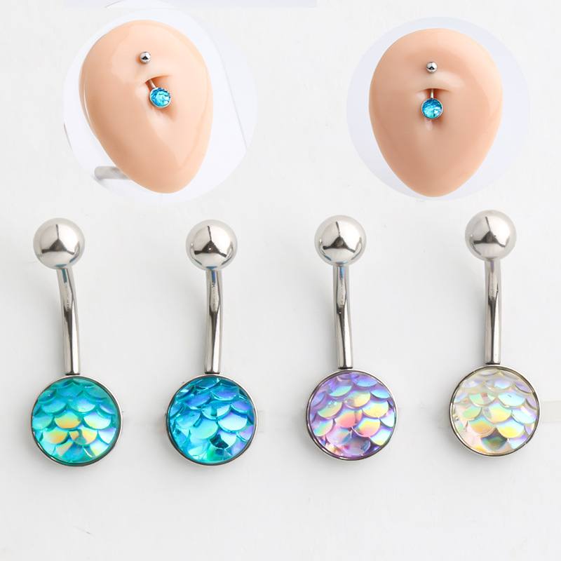 Fish Scale Navel Ring Stainless Steel Magic Color Navel Nail European and American Foreign Trade Puncture Jewelry Creative Fish Scale Navel Nail