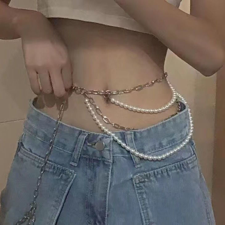 New multi-layer Pearl stitching chain jk waist chain female super fairy temperament decoration all-matching female dress ins belt