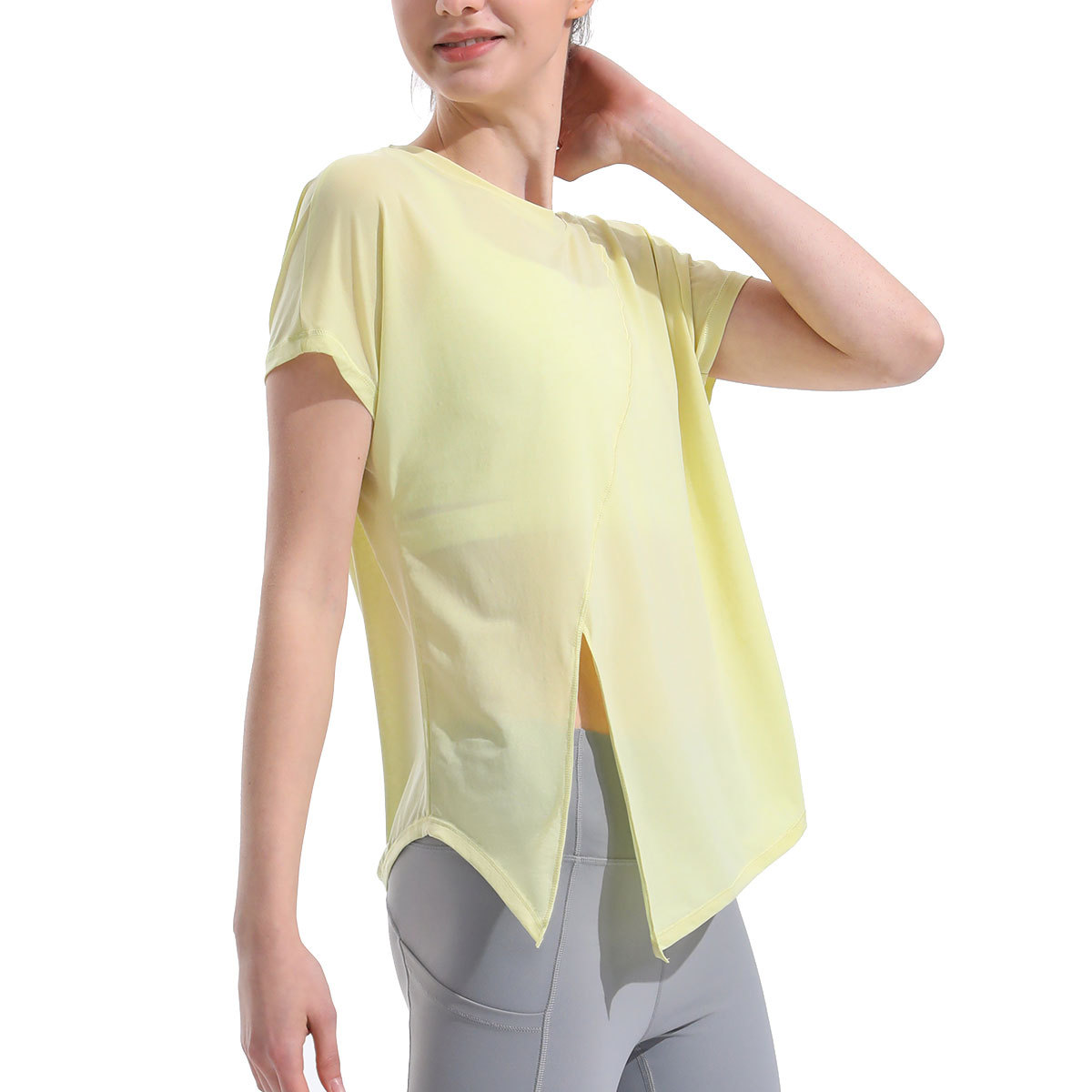 Picture of RUNA PULSE Sports Short-sleeved Women's Loose Quick-drying Fitness Clothes Cool T-shirt Top Split Yoga Clothes Blouse