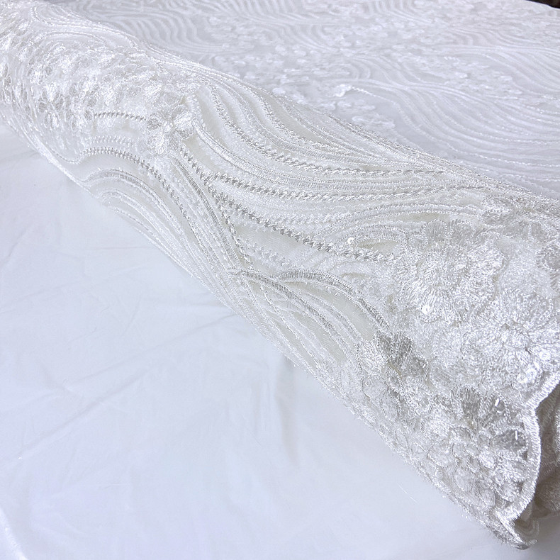 Picture of Court wedding dress sequined embroidered lace fabric fairy cheongsam dress accessories bilateral wave 125cm embroidered cloth