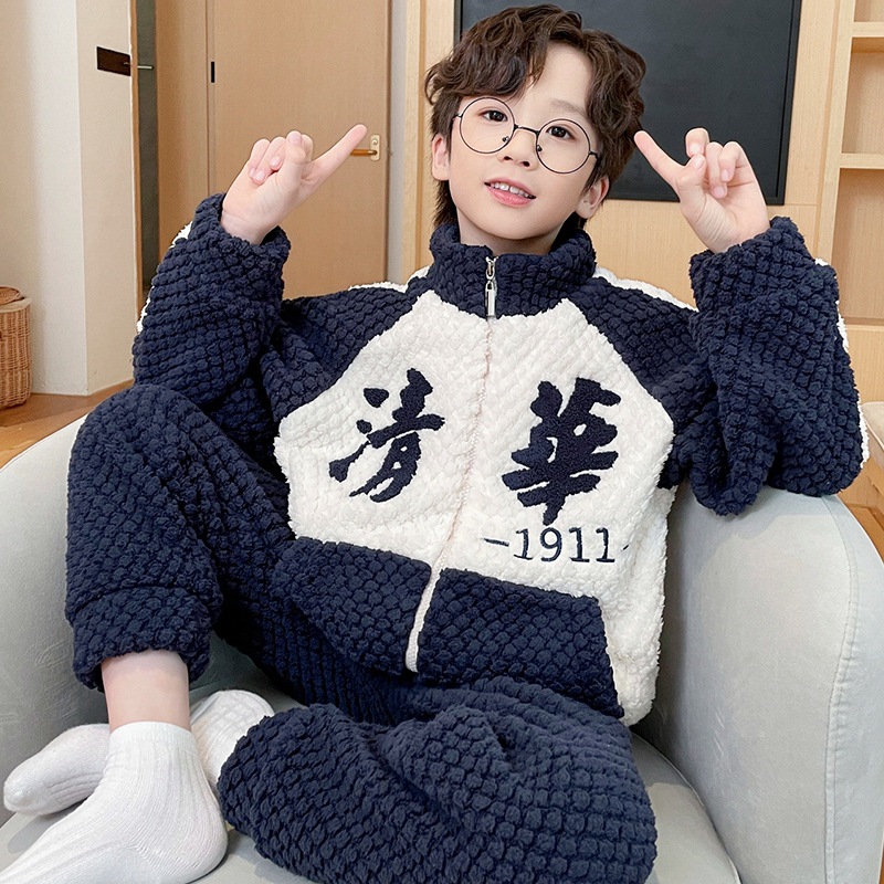 Picture of Boys' pajamas 2023 new autumn coral fleece fleece-lined children's flannel winter boys' middle and big children's homewear