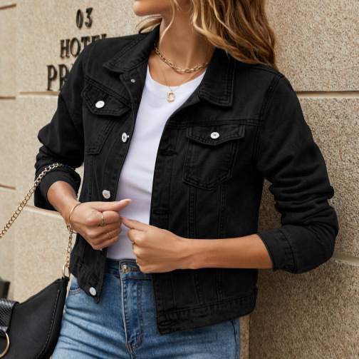 European and American foreign trade cross-border supply fashion slim lapel denim coat
