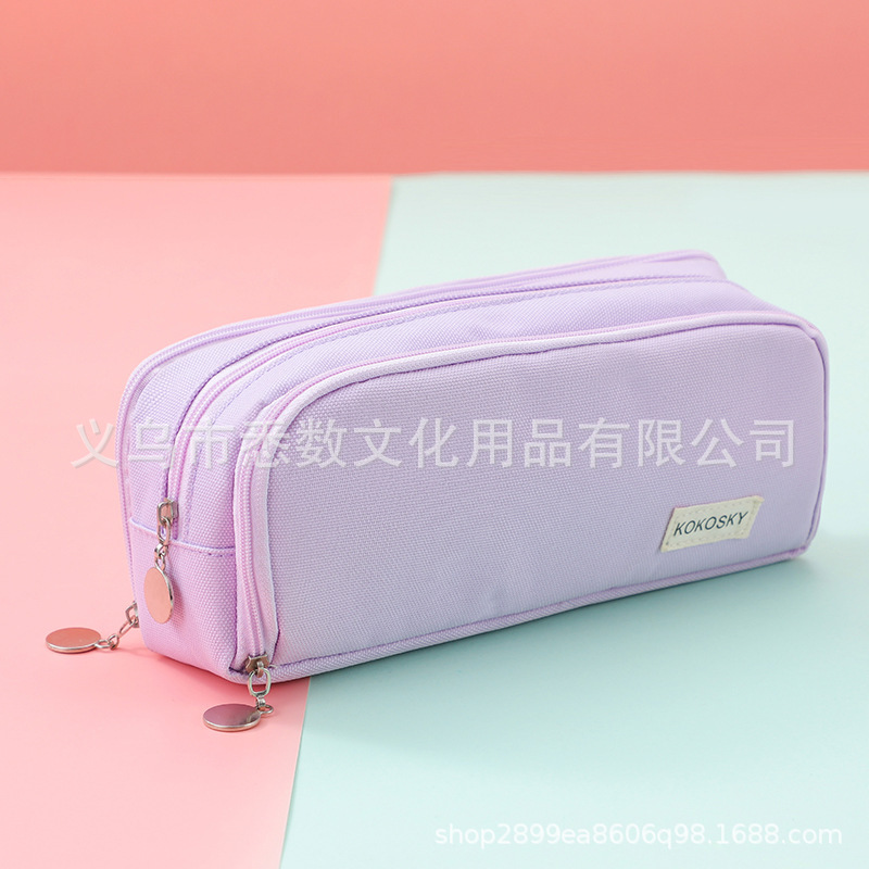 Picture of in stock Double Open Canvas Pencil Bag Wholesale Multi-layer Large Capacity Student Junior High School Student Pencil Case Multifunctional Simple Stationery Bag