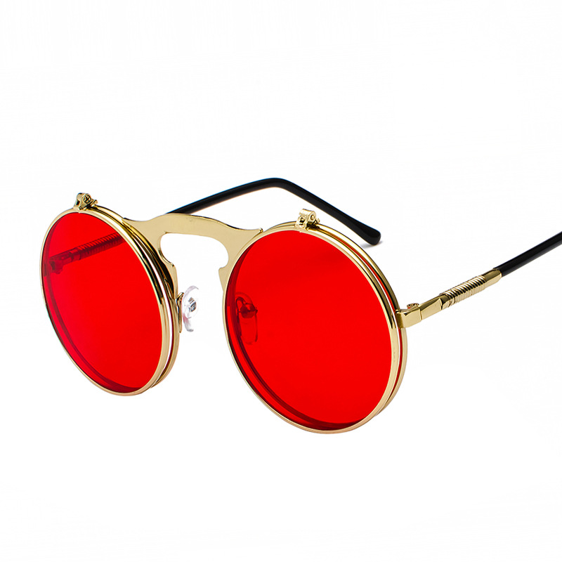 Picture of Jet 3057 Retro Metal Steampunk Flip Sunglasses Flip Sunglasses for Men and Women Trendy Round Frame Prince Mirror