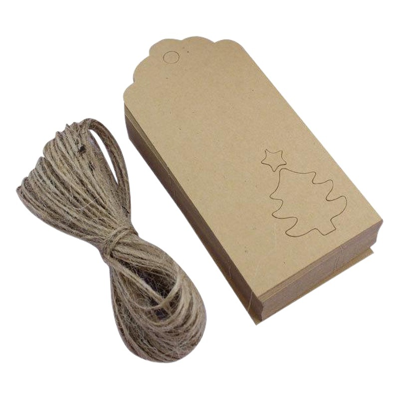 Spot Amazon Express Explosions Christmas tree hollow Kraft paper tag message baking gift packaging 50 pieces of rope