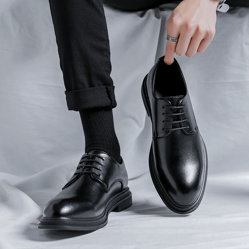 Picture of Niche Soft Leather Casual Shoes, Spring Business Formal Leather Shoes, Inner Heightening Suit, High-End Wedding Groom's Shoes, Lace-Up