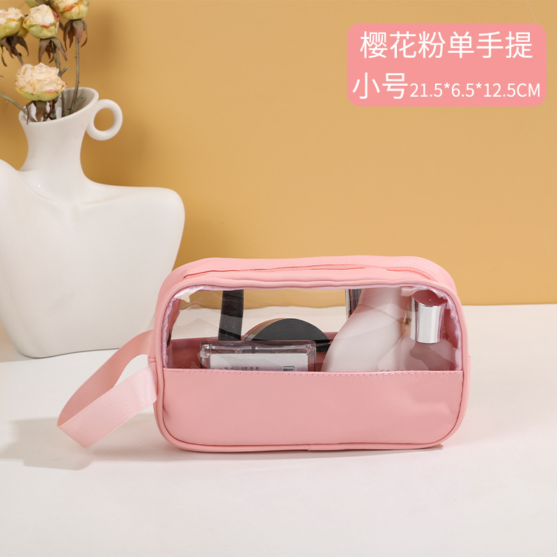 Picture of Transparent Toiletry Bag, Large Capacity Waterproof Portable Cosmetic Bag, Pu Splicing Bath Bag, Business Trip Travel Storage Bag, Portable