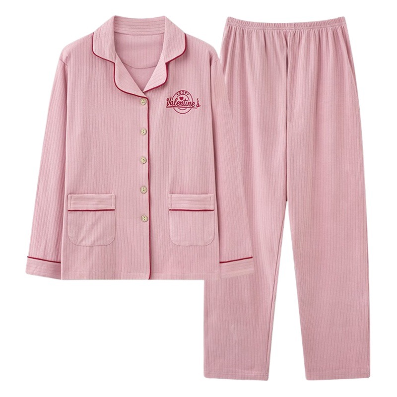 Pure Cotton Pajamas for Women Spring and Autum Long-Sleeved Women's Cardigan Autum and Winter Pure Color Casual Plus Size Home Wear Suit Summer