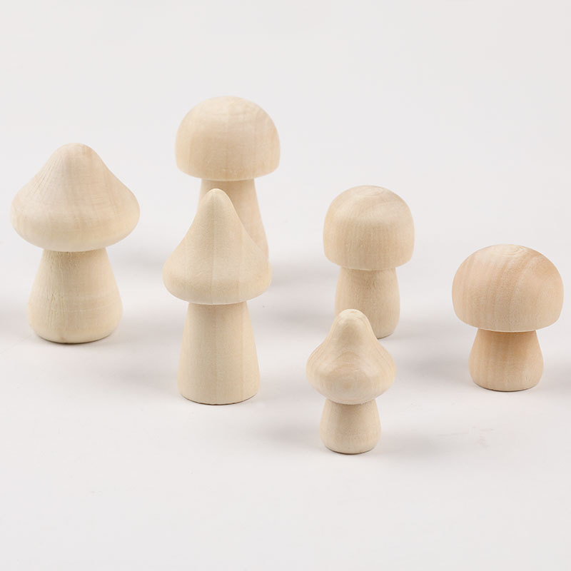 Picture of diy Creative Children's Painted Wooden Mushroom Original Wood Mushroom Mushroom Man Home Decoration Crafts Ornaments
