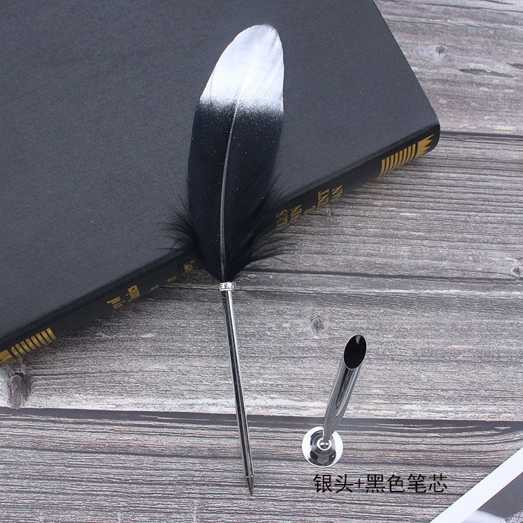 Picture of New European retro silver feather pen creative ballpoint pen wedding signature advertising pen student stationery simple package