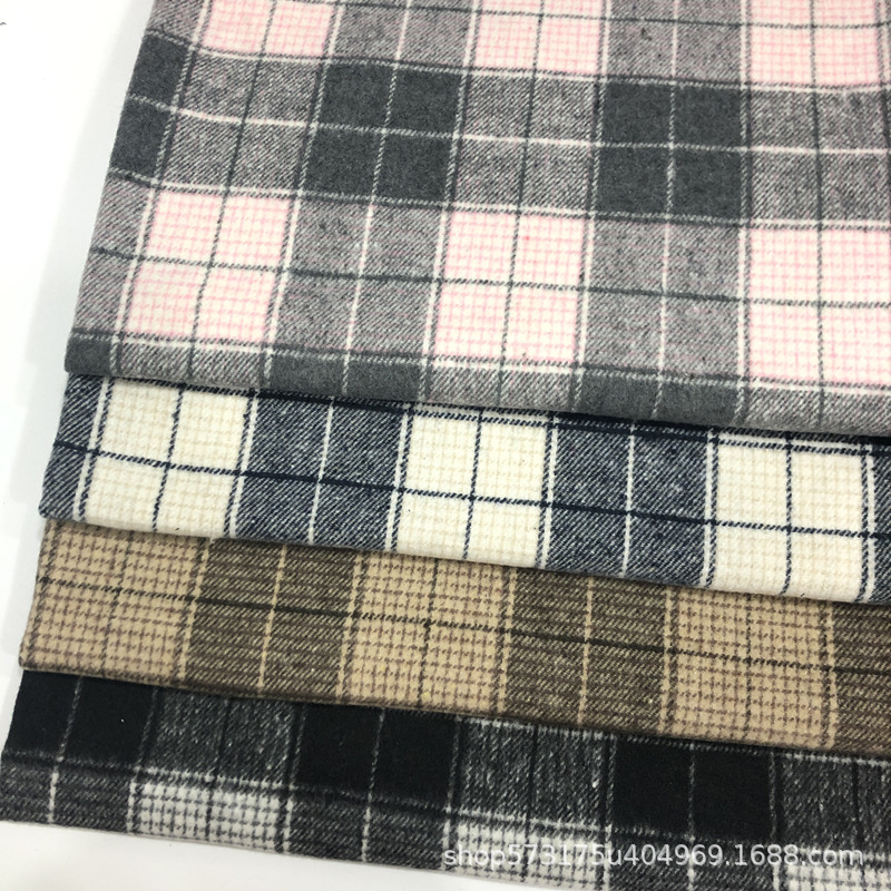 400g Thickened Woolen Pulled Yarn-dyed Paid Flannel Jacket Coat Pants Skirt Fabric