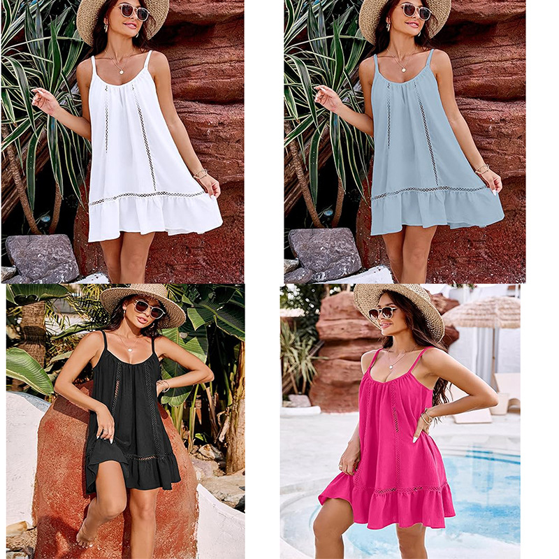 2024 New Women's Swimsuit Cover-Up Beach Dress with Spaghetti Straps and Fashionable Backless Design