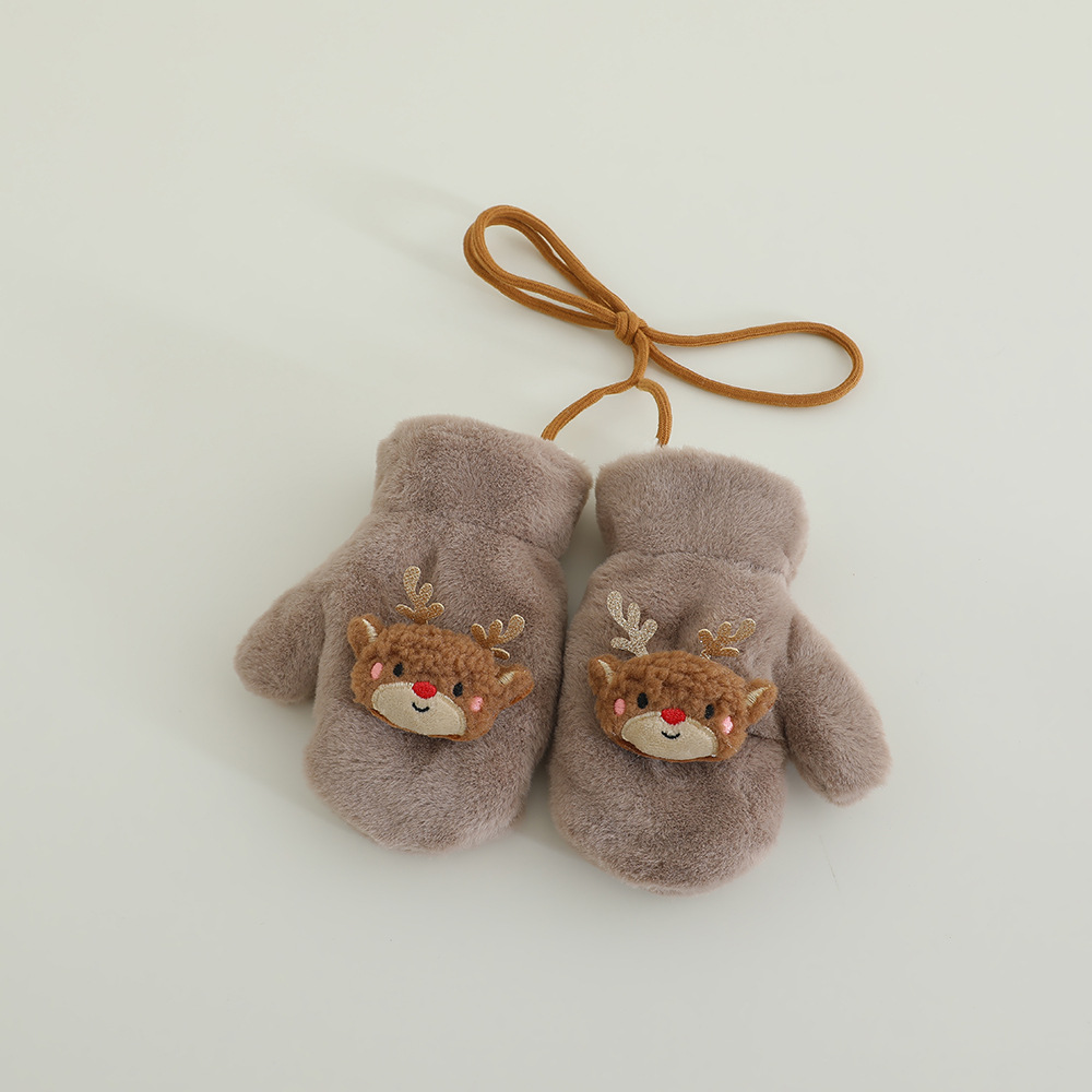 Picture of Children's Gloves Winter fleece-lined Thickened Warm Boys' and Girls' Cute Super Cute Neck Baby Finger Christmas Autumn and Winter