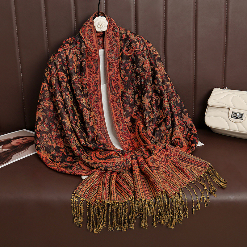 2025 Cross-Border New Imitation Cashmere Scarf Ethnic Style Scarf Shawl Cashew Flower Accessible Luxury High-End Tassel Scarf