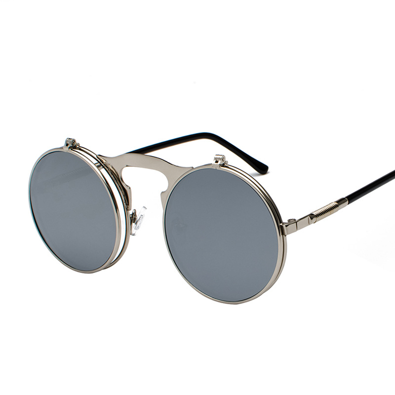 Picture of Jet 3057 Retro Metal Steampunk Flip Sunglasses Flip Sunglasses for Men and Women Trendy Round Frame Prince Mirror