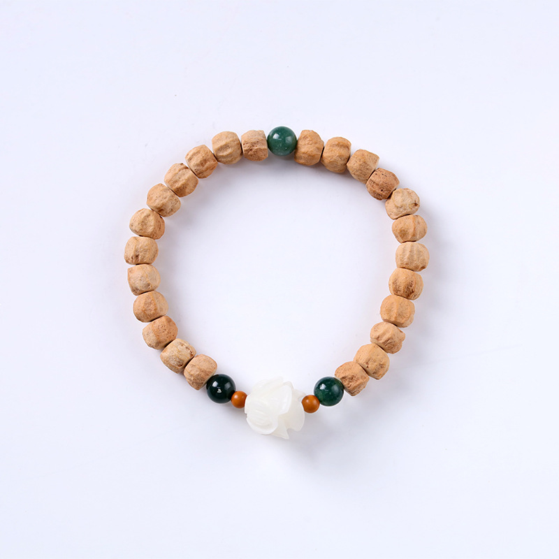 Picture of White Jade Bodhi root Lotus bead tassel hand-held natural passion seed single-Circle Bracelet Buddha Zen hand ornaments wholesale