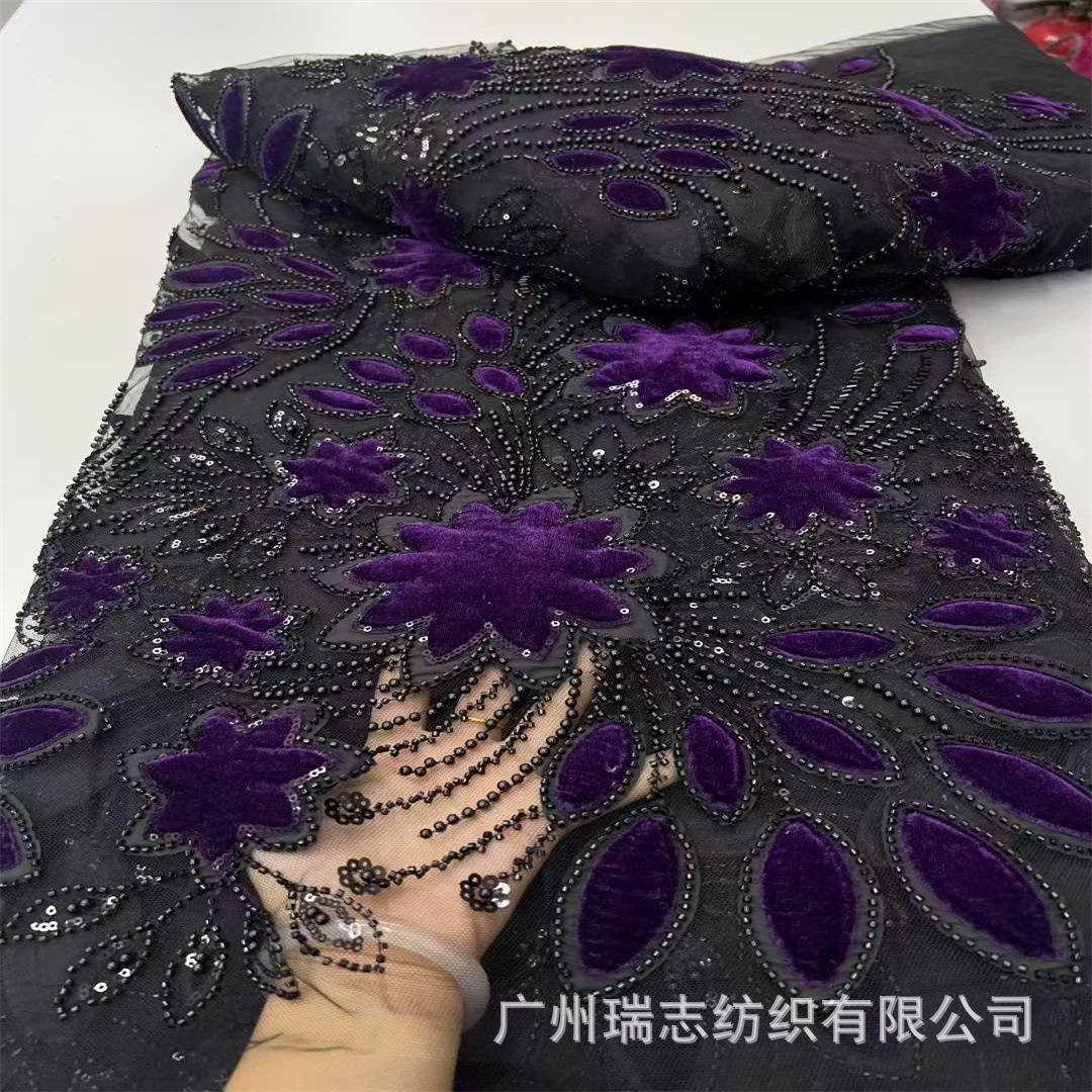 Picture of New Sequin Embroidered Velvet Fabric Embroidered Mesh Bottom Lace Fashion Wedding Dress Fashion Dress Accessories