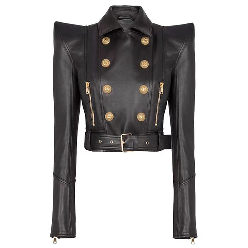 Spot 2025 Early Autumn New European and American Star Fashion Stylish Shrug Double-Breasted Short Motorcycle Leather Jacket