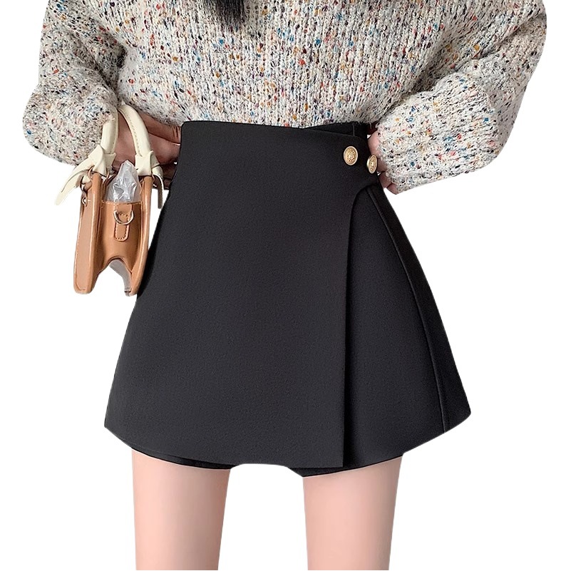 Black Irregular Skirt Women's Short Skirt 2024 New Spring High Waist Slimming Pants Skirt Hip Skirt A- Line Skirt Summer