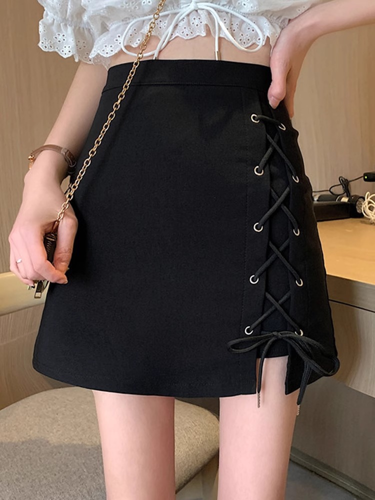 Women's Skirt Spring 2024 New Design Sense Strap High Waist Slim Hip Skirt Light Mature Style A- Line Short Skirt