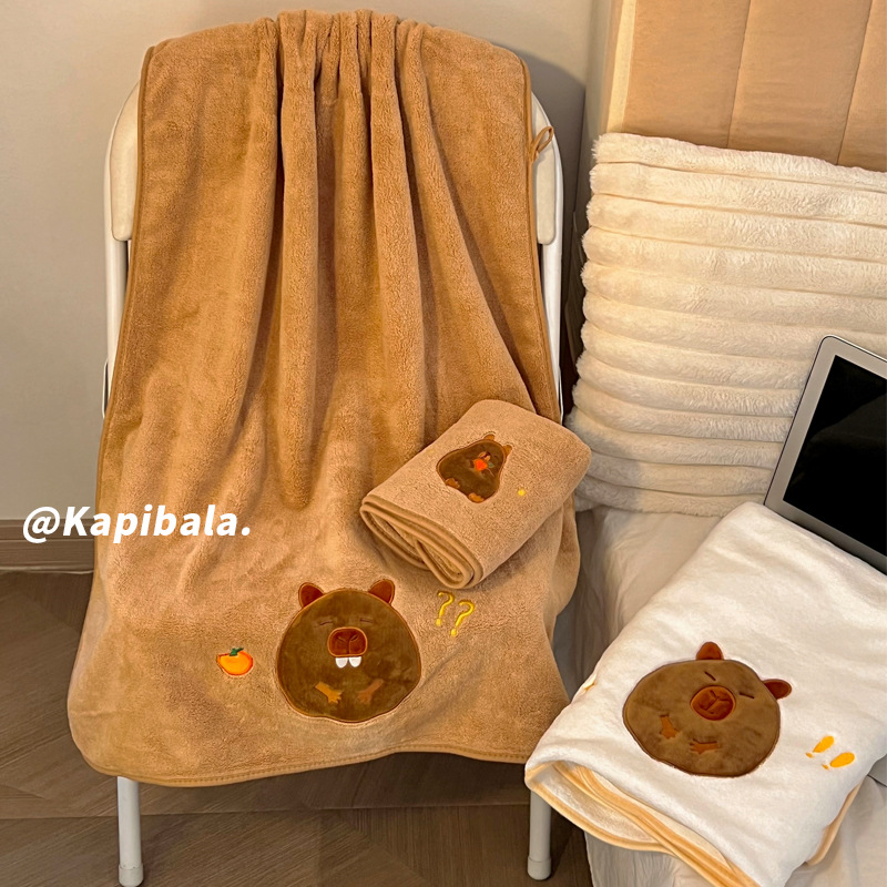 Kapibala Bath Towel Women's 2024 New Cotton Cotton Absorbent Quick-drying Household Winter Cute Towel Three-piece Set
