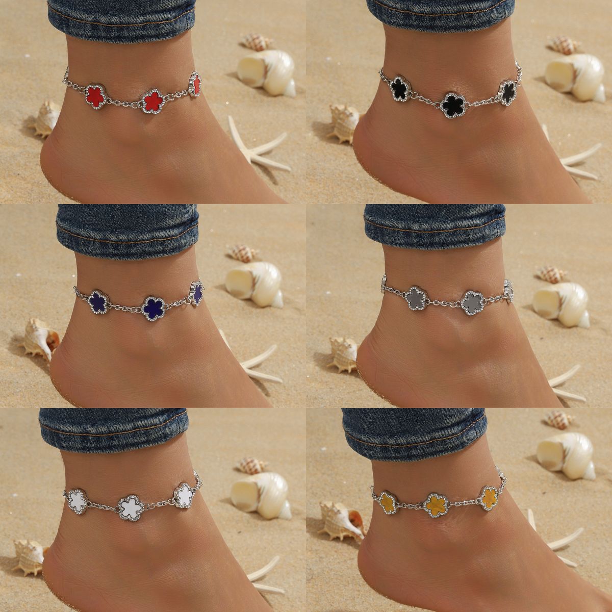 Cross-border hot-selling non-fading net red fashion high-grade five-leaf clover anklet personalized design foot jewelry manufacturers wholesale