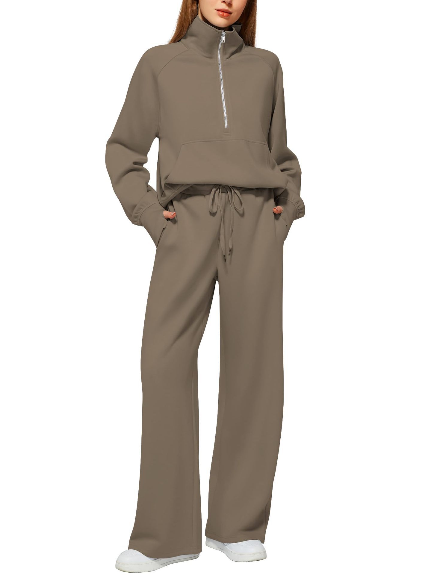 Picture of 2025 European and American Amazon European and American Style Two-Piece Oversized Half-Zip Sweatshirt Wide-Leg Sweatpants Casual Set