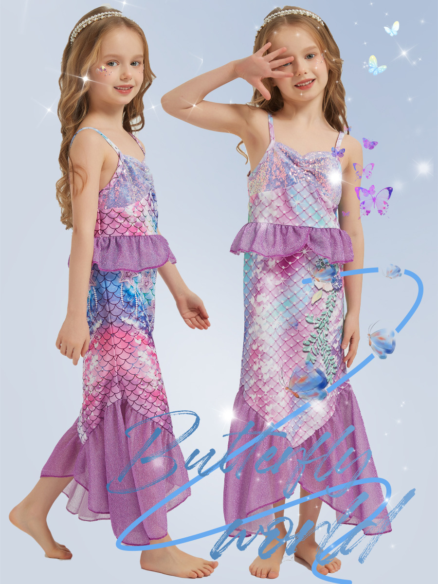 Picture of Cross-Border Foreign Trade Girls Mermaid Sequin Dress Children's Fashionable Sleeveless Mermaid Princess Dress Fishtail Long Dress