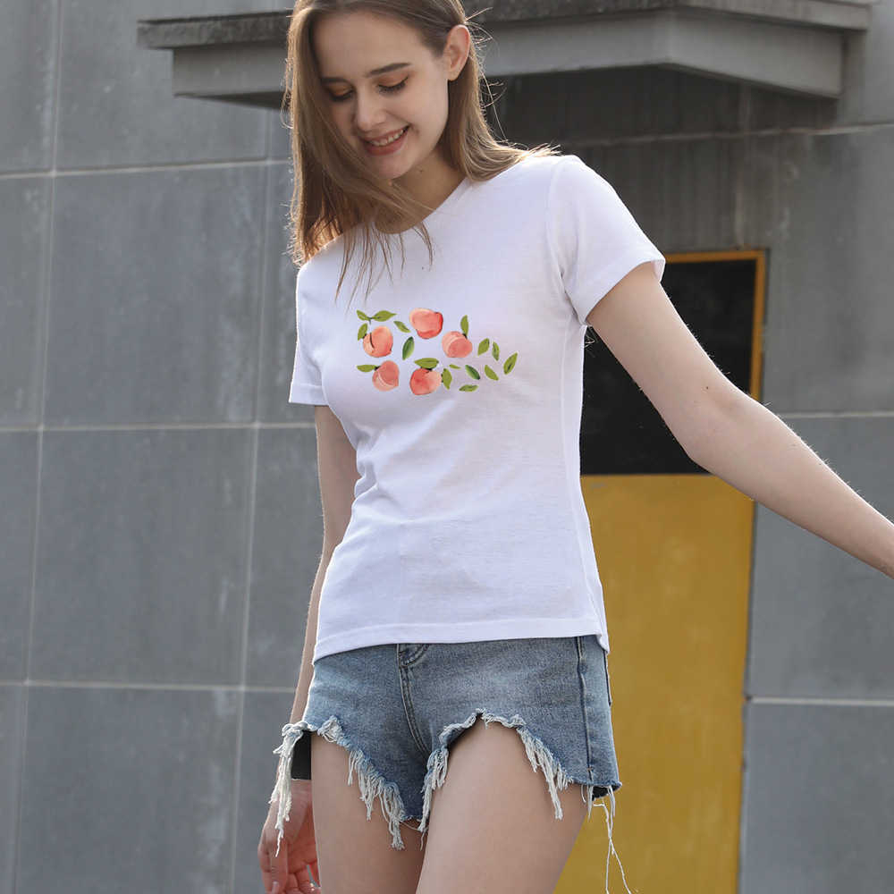 Amazon Cross-border Waist Women's T-shirt Summer Creative Novelty Pink Peach Top Short Sleeve Clothes