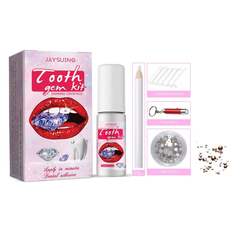 Jaysuing tooth gem kit hot girl jewelry easy to disassemble easy to install Crystal tooth drill tooth decoration shiny sticker